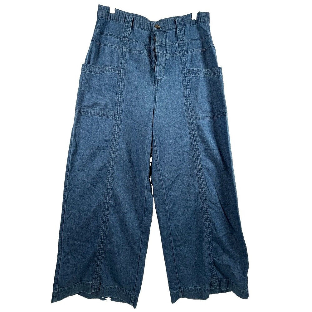 American Eagle Wide Leg Cropped Jeans Women Size 12 Blue 100% Cotton Utility